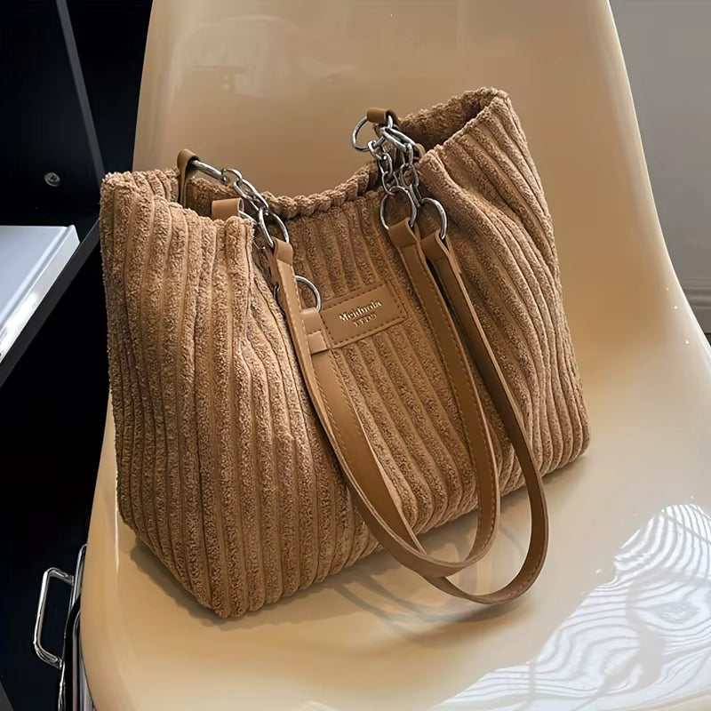 Sac à bandoulière en velours côtelé pour femme avec sangle fixe 