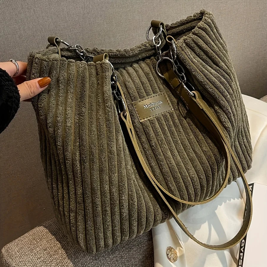 Sac à bandoulière en velours côtelé pour femme avec sangle fixe 