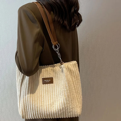 Sac à bandoulière en velours côtelé pour femme avec sangle fixe 